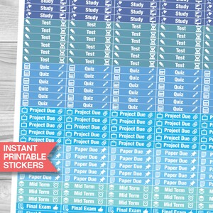 Printable Planner College Stickers for College or School. Blue - Etsy ...