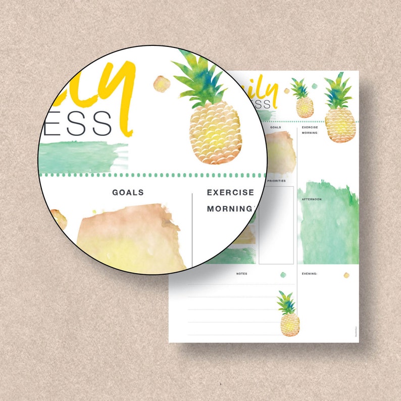 FITNESS Planner. Pineapple fitness printable. Daily fitness agenda includes sizes A4, A5, Letter & Half Letter. Fitness organizer ll617 image 3