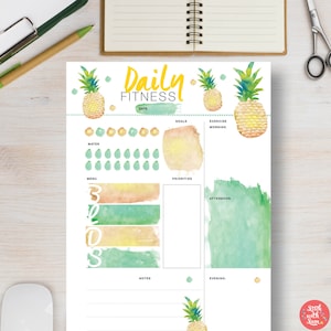 FITNESS Planner. Pineapple fitness printable. Daily fitness agenda includes sizes A4, A5, Letter & Half Letter. Fitness organizer ll617 image 1