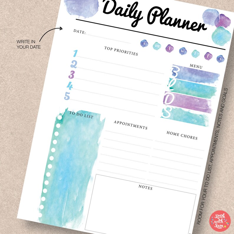blue daily printable planner sunday start includes a4 a5