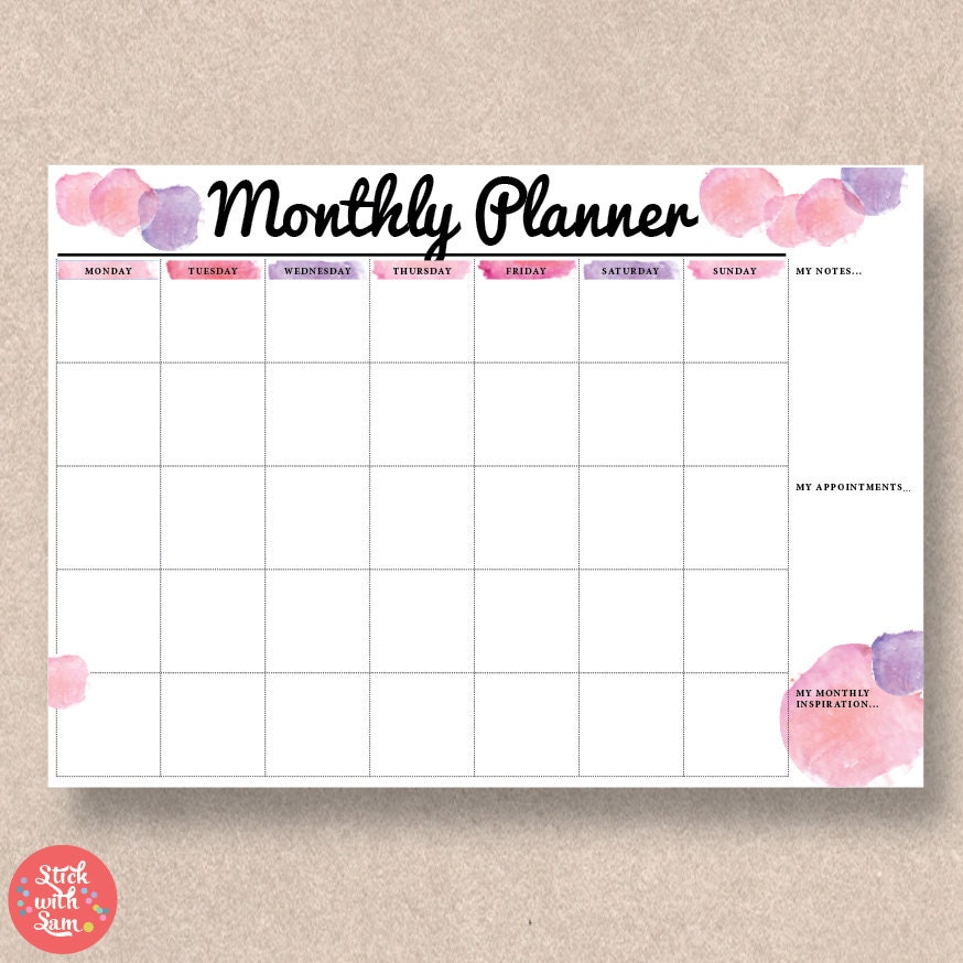 MONTHLY Instant Download Printable Planner Monthly Page | Etsy