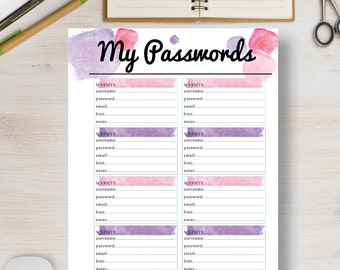 PASSWORD Printable Bullet Journal. Printable Planner Dream