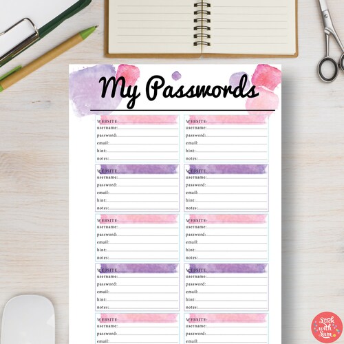 PASSWORD Pink Watercolor Printable Template. Password Form. - Etsy ...
