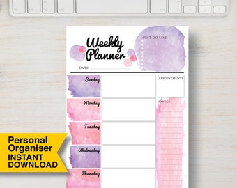 PERSONAL SIZE WEEKLY Pink Printable Planner. Success Planner. Goal planner insert. Week organizer insert. Size = 3.75" x 6.75" | #720