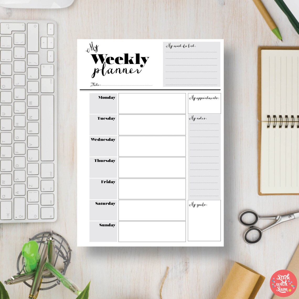 WEEKLY Instant Download Printable Planner Weekly Portrait - Etsy