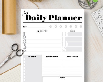 DAILY Instant Download Printable Planner Portrait Page - Black and White Instant Download. Daily, Monday Start, A4, A5, Letter, Half | #526