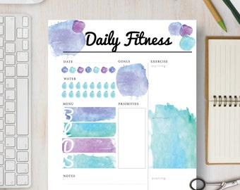 DAILY FITNESS Instant Download Printable Planner Insert. Exercise planner. Watercolor Instant Planner A4, A5, Letter & Half sizes | #536