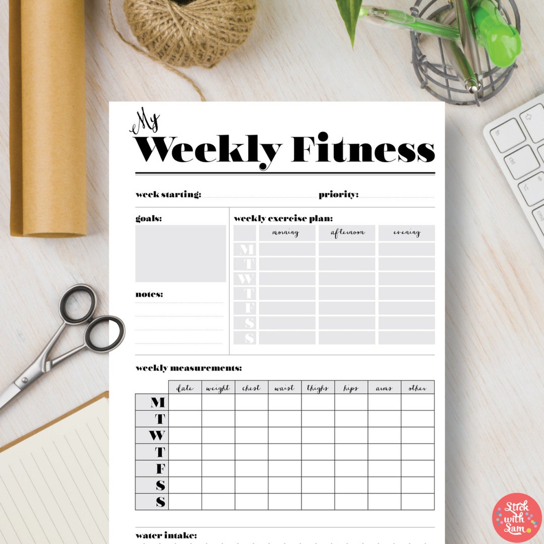 FITNESS Instant Download Printable Planner Weekly Fitness Page. Fitness ...