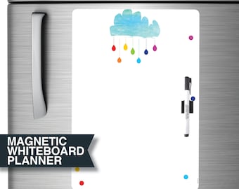 Rainbow Cloud Refrigerator Memo Board. Magnetic Whiteboard. Large A3 Magnet. Soft, Flexible + Marker & Holder | All-purpose board | #DE3018