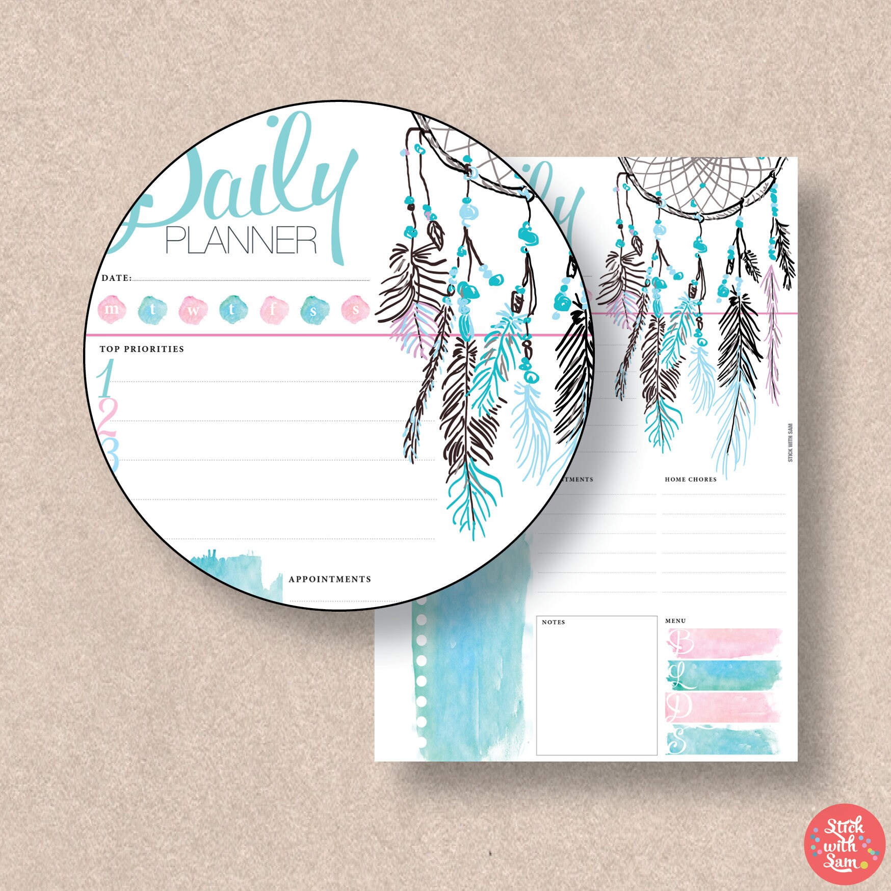 Dream Catcher Printable Planner Pack. Feather Boho Planner | Etsy