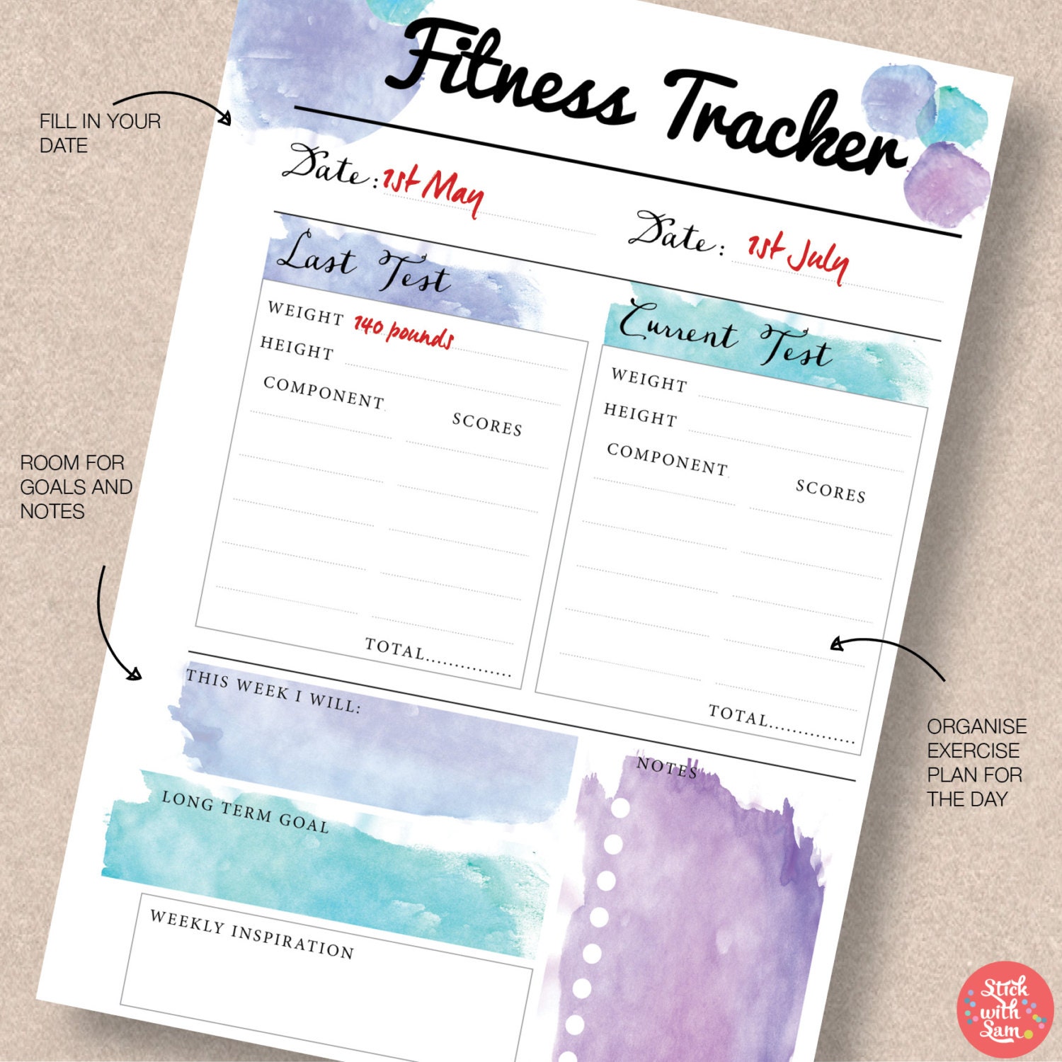 Fitness Printable Planner. A4 A5 Letter &amp; Half Size | Etsy