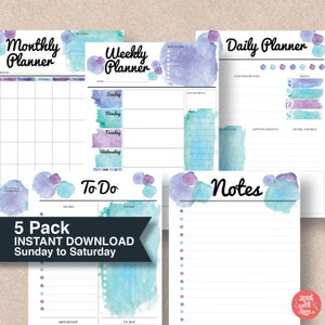 Blue Printable Planner Pack. A4, A5, Letter & Half Size Printable Planners. Blue 5-pack. Sunday Start | #624