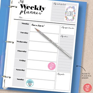 WEEKLY Instant Download Printable Planner Weekly Portrait Page. Black ...