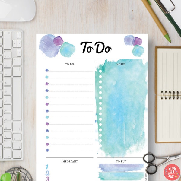 TO DO Blue Printable Planner. Great for a planner insert or for your desk. You receive 4 sizes - A4, A5, US Letter & Half Size | #550