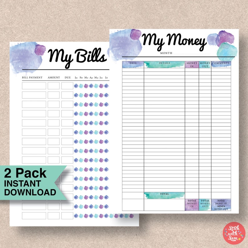 Finance, Budget, Money Printable Planners. These Instant Printables include A4, A5, Letter & Half Sizes. Blue Money 2-pack 578 image 1