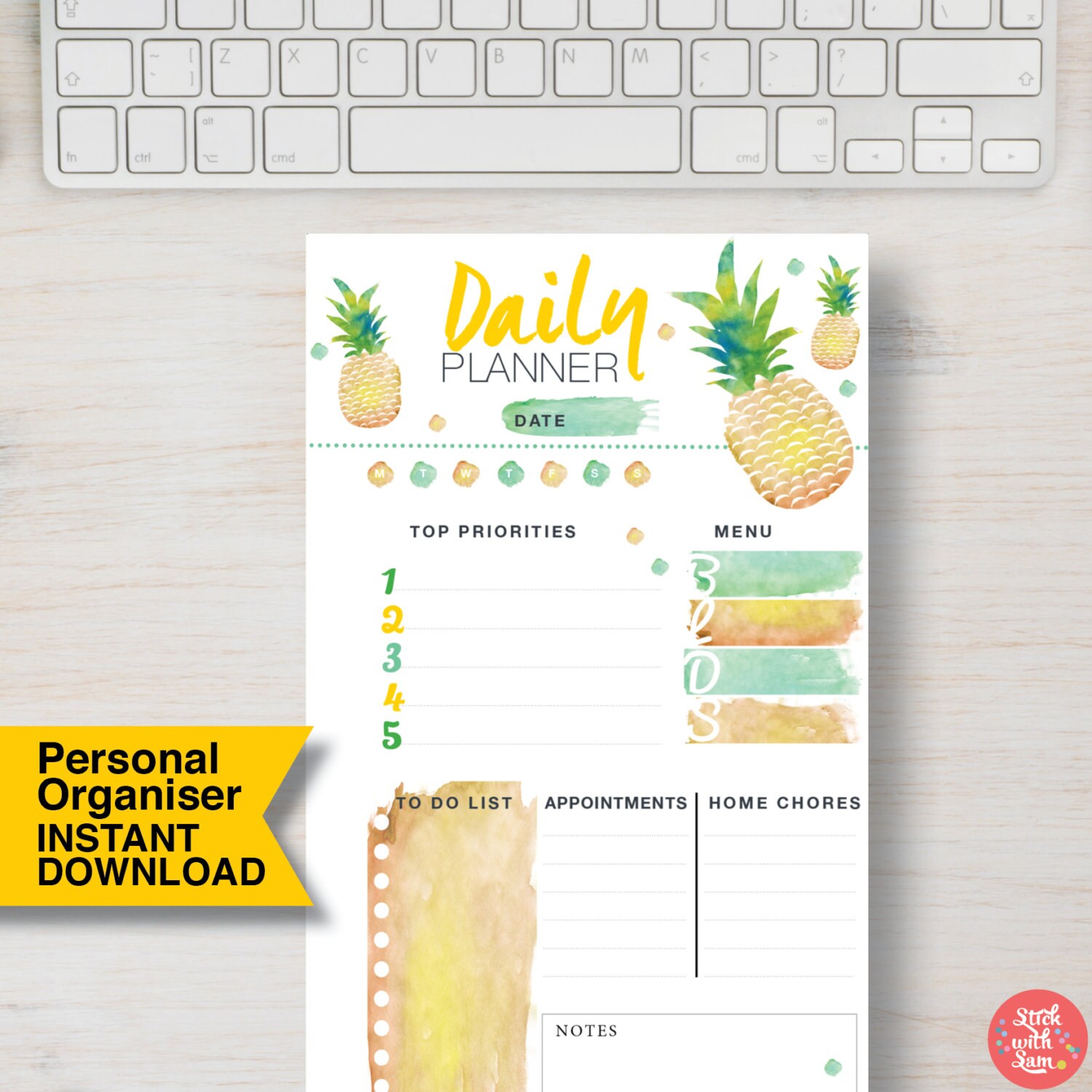 DAILY Daytimer Planner Insert. Daily Tropical Summer Printable Etsy