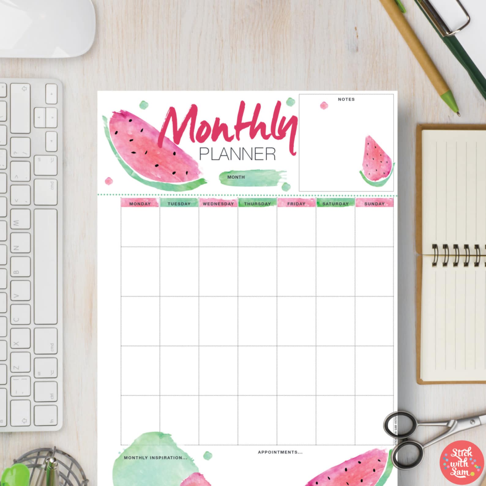 MONTHLY Printable Planner Half Sheet Letter A4 &amp; A5 Page. - Etsy