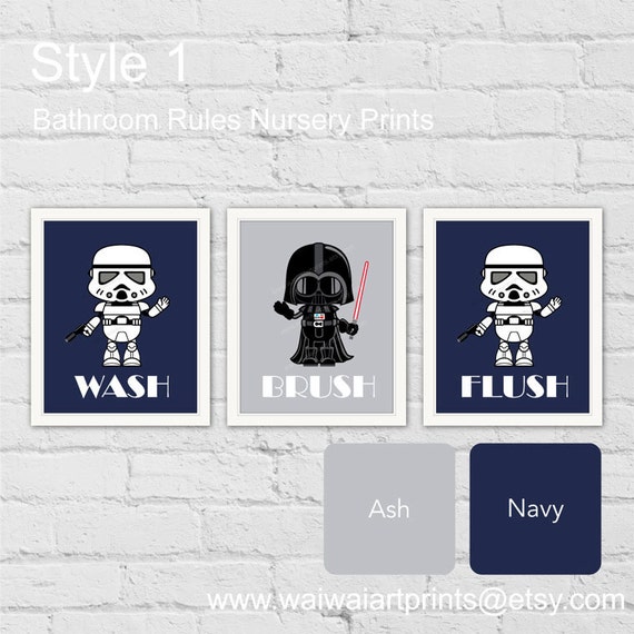 Star Wars Bathroom Rules Nursery Prints. Wash Brush Flush. Etsy