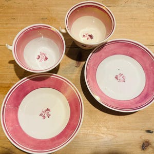 Pink Lusterware Tea Set - 2 teacups/saucer and cookie plate  (5 piece set)
