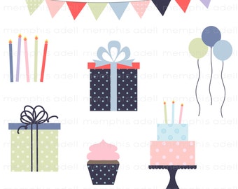 Happy Birthday Digital Image / Digital Clip Art in Pastel Colors for Scrapbooking, Invitations, and more