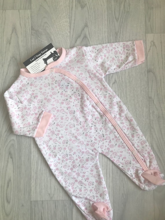 Pink Floral Bunny Pattern Baby Girls Sleepsuit Babygrow0-3 3-6 Months