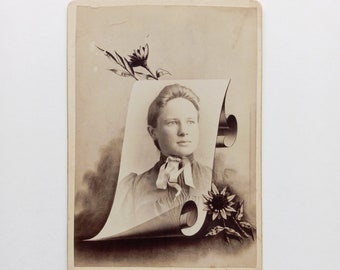 VINTAGE sepia black white portrait photograph cabinet card lady