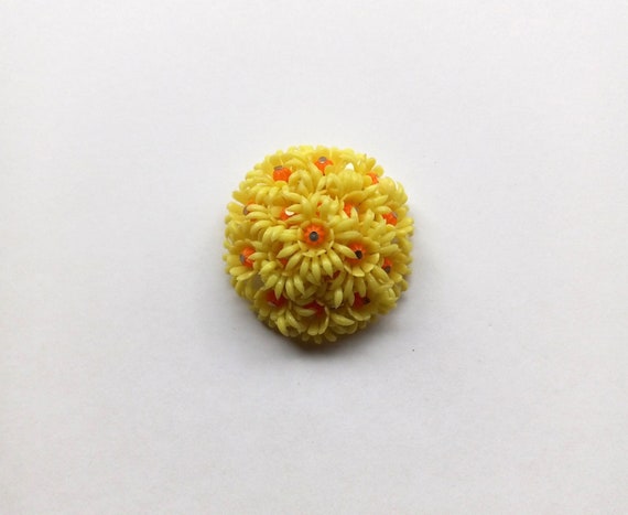 VINTAGE plastic yellow orange floral brooch pin - image 1