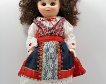 13 Inch Brown Haired Doll Wearing Czech/Slovak Kroj