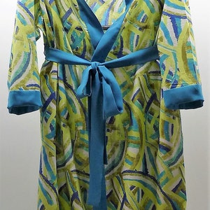 Blue and Turqoise Cotton and Silk Classic Styled Bathrobe