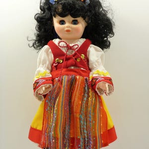 13 Inch Black Haired Doll Wearing Czech/Slovak Kroj