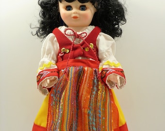 13 Inch Black Haired Doll Wearing Czech/Slovak Kroj