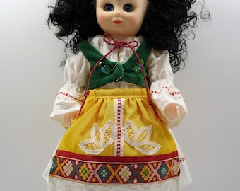 13 Inch Black Haired Doll Wearing Czech/Slovak Kroj