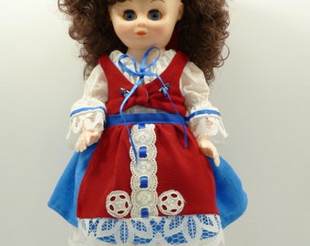 13 Inch Brown Haired Doll Wearing Czech/Slovak Kroj