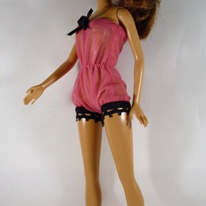 11 inch doll pink and black romper, strapless bras and panties set