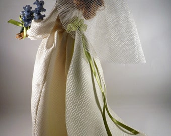 11 inch doll silk wedding gown, veil and train