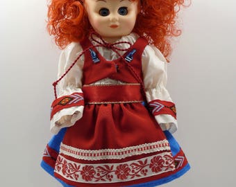 13 Inch Red Haired Doll Wearing Czech/Slovak Kroj
