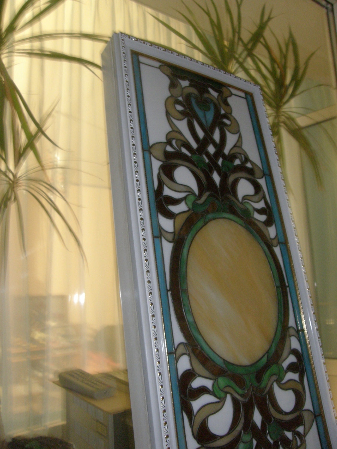 Stained glass panel with backlight to hang on the wall. Etsy