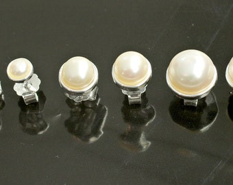 4mm, 6mm, 8mm Pearl Earrings Studs Bridesmaids Sterling Silver, Real Pearl Bridesmaids Freshwater Pearl Stud Earrings, Genuine Pearl, ES1