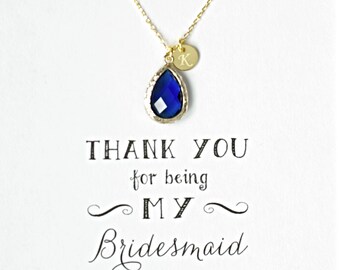 Blue Bridesmaid Necklace Personalized with Initial, Bridesmaid initial Necklace, Blue Wedding Jewelry, Something Blue Wedding, HP1