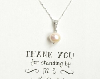 Real Pearl Necklace Silver, Single Pearl Necklace in Silver, Pearl Bridesmaid Necklace, Bridesmaid Jewelry Gift, Bridal Party Gifts - NK1