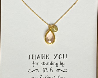 Morganite Necklace, Peach Bridesmaid Necklace Gold Initial, Blush Bridesmaid Personalized Necklace, Gift Ideas, HP1