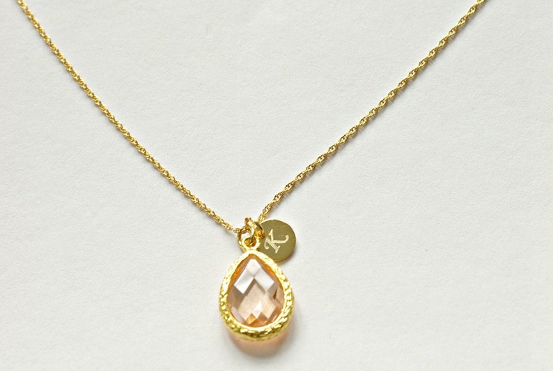 Personalized Bridesmaid Gift Necklace, Peach Bridesmaid Necklace Gold Initial, Blush Bridesmaid Personalized Necklace, Gift Ideas, HP1 image 2