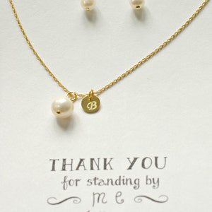 Personalized bridesmaid Pearl jewelry, Bridesmaid Freshwater Pearl Necklace and Earring Set and initial, Personalized Pearl Jewelry Set, TS1