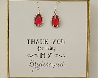 Red Earrings for Bridesmaids, Red Wedding Earrings, Red Bridesmaid Gift, Red Bridal Jewelry, Red Bridesmaid Earrings, ES1