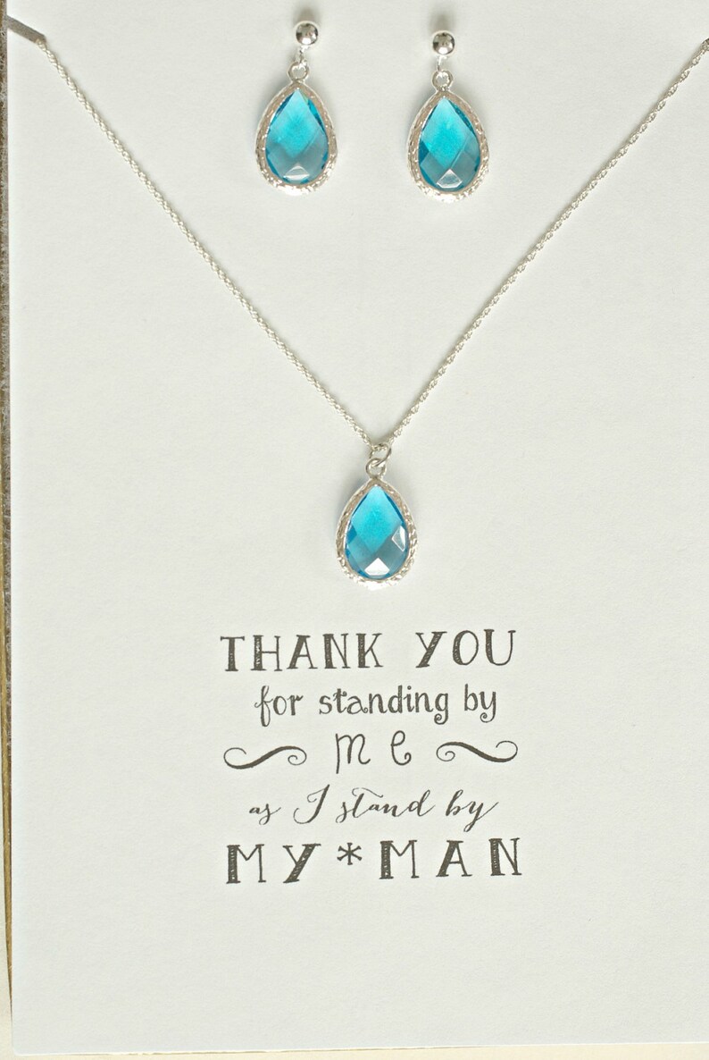 Blue Necklace Earrings Set Silver, Sky Blue Topaz Jewelry Set, Maid of Honor Gift, Bridesmaid Jewelry Gifts, Wedding Gifts, MP1 image 1