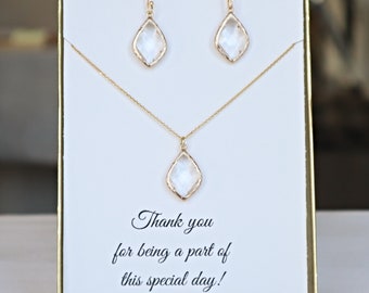 Bridesmaid Crystal Necklace and Earrings Set Gold Silver, Best Friend Bridesmaid Gift Ideas, Crystal Bridesmaid Set Earrings Necklace, MP1