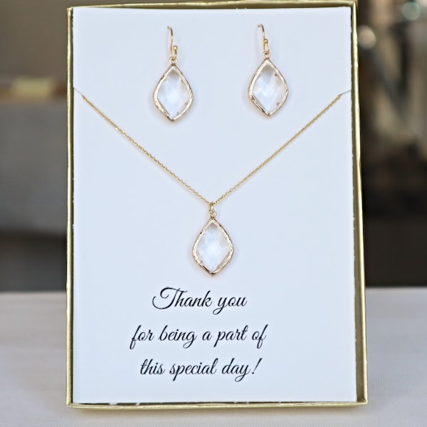 Bridesmaid Crystal Necklace and Earrings Set Gold Silver, Best Friend Bridesmaid Gift Ideas, Crystal Bridesmaid Set Earrings Necklace, MP1