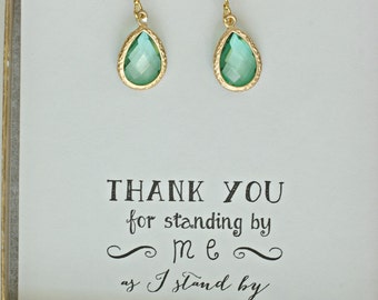 Light Green Earrings, Bridesmaid Green Earrings, Green Gold Earrings, Bridesmaid Jewelry Gift, Bridal Party Gifts, ES1