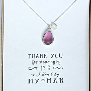 Purple Bridesmaid Necklace Silver Initial, Plum Silver Personalized Necklace, Purple Bridesmaid Jewelry Gift, Bridal Party Gifts, HP1 image 1