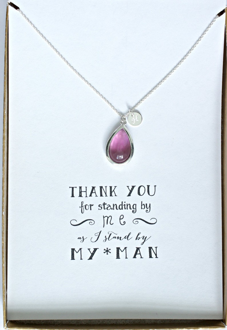 Purple Bridesmaid Necklace Silver Initial, Plum Silver Personalized Necklace, Purple Bridesmaid Jewelry Gift, Bridal Party Gifts, HP1 image 1